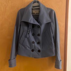 Blue wool Burberry Moto style jacket with black button detail